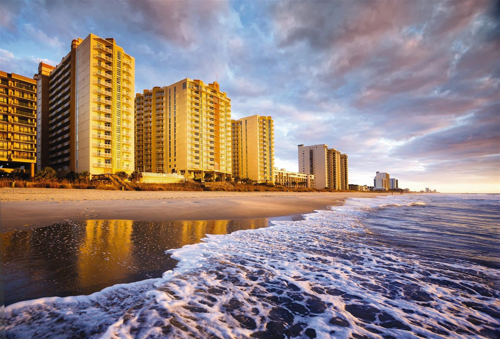 Club Wyndham Ocean Boulevard towers on the beach in North Myrtle Beach, South Carolina